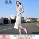 香影牛仔半身裙女2025夏裝新款顯瘦開叉中長款a字裙高腰白色裙子 白色 S