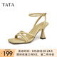 他她（TATA）一字帶涼鞋女細(xì)跟百搭高跟鞋女涼鞋女款最新款7XM01BL3 杏色 38