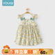 優(yōu)奇女寶寶連衣裙夏裝女童洋氣公主嬰兒衣服吊帶碎花裙子夏季薄款外穿 青枝綠 100cm