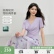 秋水伊人H型V領(lǐng)上衣不規則木耳裙擺半身裙2025夏季新款女休閑套裝 紫色 M