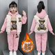 藍貝妮童裝女童加絨套裝秋冬款洋氣兒童衣服冬季運動(dòng)加厚衛衣小女孩冬裝 粉色三件套 130 碼建議身高120CM