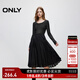 ONLY秋季時尚拼接光感中長款百褶裙連衣裙女|124307061 H1Z 黑色 M (165) 84A