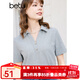 百圖betu女裝春夏新款復古學(xué)院POLO領(lǐng)顯瘦短袖針織T恤女2402T88 灰色 M