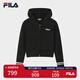 FILA 斐樂官方女士編織衫2025冬季新款休閑寬松連帽拉鏈毛衣開衫 正黑色-BK L 170/88A/L