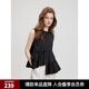 ELLE摩登釘珠荷葉邊無袖襯衫女2025夏季新款不規(guī)則設(shè)計(jì)感時(shí)髦小衫 黑色 M