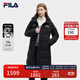 FILA 斐護科技|斐樂(lè )女裝長(cháng)款羽絨服冬季休閑簡(jiǎn)約連帽保暖羽絨外套 正黑色-BK 175/92A/XL