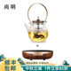 尚明耐熱玻璃蒸煮兩用茶壺煮茶器電陶爐提梁壺明火加熱家用辦公養生壺 金胡電陶爐+金灰色 1000ml