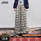 妖精的口袋星星格子休閑闊腿褲女2025年早秋新款松弛感直筒褲子 星星卡其色 S