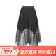 S.DEER圣迪奧女裝松緊風(fēng)琴褶蕾絲拼接不規則A字長(cháng)裙S22281132 黑色/91 L 170
