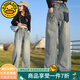 G.DUCKKIDS童裝女童褲子春秋運(yùn)動(dòng)褲兒童牛仔褲中大童春裝直筒闊腿褲女孩褲子 藍(lán)色-海鷗款 120 建議110-120cm6-7歲cm