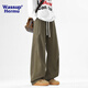 WASSUP HERMU官方休閑褲男秋冬季純棉日系復古褶皺直筒學(xué)生開(kāi)學(xué)穿搭彎刀長(cháng)褲子 軍綠色 XL （推薦125-145斤）