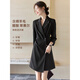沫晗依美含醋酸通勤小黑裙2025秋季職場(chǎng)高腰A字氣質(zhì)西裝連衣裙女 黑色 2XL