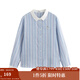 茵曼（INMAN）文藝學(xué)院風(fēng)條紋襯衣女2025秋季撞色翻領(lǐng)繡花寬松舒適時(shí)尚襯衫 淺藍條紋 S