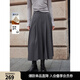 ELLE法式山本風(fēng)抽繩闊腿裙褲女2025秋季新款綿羊毛莫代爾休閑褲子 深灰 L