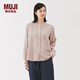 無印良品（MUJI）女式 木棉混雙層紗織長袖罩衫女士襯衫襯衣25年秋季女裝 磚紅色條紋 M (160/84A)