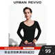 UR2025秋季新款女裝簡(jiǎn)約休閑V領(lǐng)褶皺修身長(zhǎng)袖T恤UWB450062 黑色 M