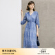 顏域藍(lán)色氣質(zhì)連衣裙女裝2024新款春季收腰顯瘦七分袖V領(lǐng)碎花裙子 藍(lán)花 XXL/44