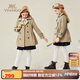 英氏（YEEHOO）女童風(fēng)衣兒童外套中大童裝上衣雙排扣英倫學(xué)院淑女秋裝 卡其 140