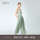 OVV2023春夏新款女裝醋酸隨附腰帶寬松飄逸闊腿百褶裙褲 薄荷綠（凈色）08 S