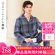 美標(biāo)新款男士長袖純棉睡衣套裝春夏雙層棉紗格子休閑外穿全棉家居服秋 幕藍(lán) 2XL (180/100A)
