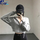JAVC薄款連帽衛(wèi)衣女春秋裝2025新款韓版學生原宿風短款長袖拉鏈外套女 灰色 L 【建議 106-122斤】