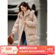 梵希蔓鴨絨粉色防風(fēng)半高領(lǐng)羽絨服女冬季加厚高級感中長(cháng)款連帽外套 50672 杏色 M