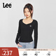 Lee商場(chǎng)同款25新品修身版型大V領(lǐng)黑色女長(cháng)袖T恤休閑LWT010187206 黑色 M