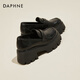 達芙妮樂(lè )福鞋女厚底休閑小皮鞋2026春季新款一腳蹬英倫風(fēng)百搭單鞋 黑色 單里 37 (235mm) 標準碼