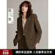 ELLE法式高級(jí)感綿羊毛西裝外套女2024冬季新款小個(gè)子氣質(zhì)毛呢大衣 卡其綠 M