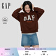 GAP女裝2025秋季新款撞色Logo寬松抓絨套頭連帽衫衛衣上衣792499 棕色 L (170/92A) 亞洲尺碼