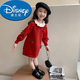 迪士尼（Disney）25新款春季洋氣兒童寶寶禮服秋裝針織女童櫻桃春秋紅色連衣裙公主 酒紅色 100 建議身高1米
