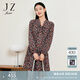 玖姿（JUZUI）南法假日碎花連衣裙女裝春款小個子設計感雪紡裙子 花咖啡 XL