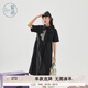 紫涵（ZIHAN）紫涵黑色短袖襯衫連衣裙女夏季設計感高腰顯瘦A字中長(cháng)裙 黑色 L