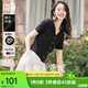 歐莎（OSA）V領(lǐng)正肩顯瘦薄款針織衫女短袖高端洋氣t恤小個(gè)子短款上衣減齡女裝 黑色 S