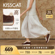 KISSCAT沈月熱巴同款接吻貓25年春摩卡厚底德訓(xùn)鞋內(nèi)增高休閑小白鞋 摩卡棕 36
