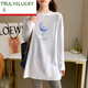 TRULY&LUCKY歐貨棉中長(cháng)款長(cháng)袖女T恤秋裝新款寬松遮臀打底衫感上衣 901-153白色 S 適合75-95斤