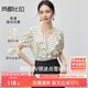 尚都比拉時(shí)尚氣質(zhì)優(yōu)雅雪紡衫女夏季撞色波點(diǎn)荷葉領(lǐng)短袖上衣 白底黑點(diǎn) L 