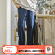 馬登女裝 復(fù)古水洗直筒牛仔褲女士秋季中性風(fēng)氣質(zhì)寬松闊腿休閑長(zhǎng)褲 深藍(lán)色 馬登工裝 29