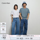 Calvin Klein Jeans夏季男女情侶中性印花休閑通勤ck純棉寬松短袖T恤J325574 PN6-霧霾藍(lán) M
