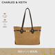 CHARLES&KEITH25秋新品腰帶絨面簡(jiǎn)約大容量托特包CK2-30271639-1 Sahara Sand沙色 XL
