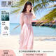 香影溫柔風(fēng)粉色連衣裙女2025夏季新款超好看五分袖海邊度假沙灘裙 粉紅 M