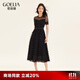 歌莉婭新年紅品連衣裙女氣質(zhì)蛋糕裙a字網(wǎng)紗長(zhǎng)裙高級(jí)感小黑裙194K4BBI0 B00黑色 F