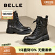 百麗（Belle）時(shí)尚復(fù)古馬丁靴女戶外徒步短靴B2302DZ4 黑色-單里 36 (230mm)