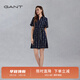 GANT/甘特女士翻領(lǐng)中長(cháng)裙簡(jiǎn)約復古襯衫裙字母印花收腰系帶連衣裙 433夜藍色 M (36)