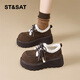 星期六勃肯鞋女2025新款秋季復古小皮鞋軟底女鞋休閑加絨棉鞋女 棕色 加絨 37 (235mm) 標準碼