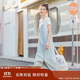 茵曼百搭簡(jiǎn)約風(fēng)牛仔連衣裙兩件套裝夏女裝休閑背帶長(zhǎng)裙子 淺牛仔 S