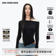 ANN ANDELMAN【王玉雯同款】官方直營(yíng)不規則斜肩長(cháng)袖T恤假兩件上衣 黑色 M