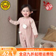 G.DUCKKIDS小黃鴨女童背帶褲套裝秋裝新款寶寶連體衣服t恤兩件套春秋外出 兔子新款粉色套裝 90