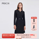 PRICH時尚小V領(lǐng)魚尾連衣裙2025春季新款收腰長袖小黑裙女 19黑色 XS 155