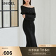 SNIDEL2025春夏新品氣質(zhì)淑女一字領(lǐng)露肩紐扣針織連衣裙SWNO251037 黑色 均碼 F